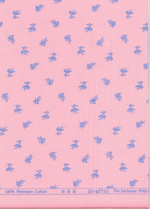Pink Arvind cotton printed shirting fabric with colorful floral pattern, soft cotton material, ideal for shirts and garments.