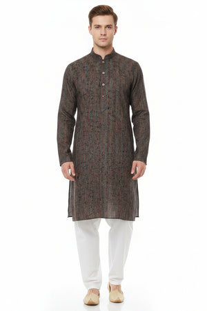 Brown Pee Gee digital print cotton shirting fabric with intricate design and smooth texture, ideal for stylish shirts and garments.