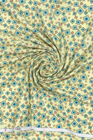 Fabric with geometric pattern on a yellow background