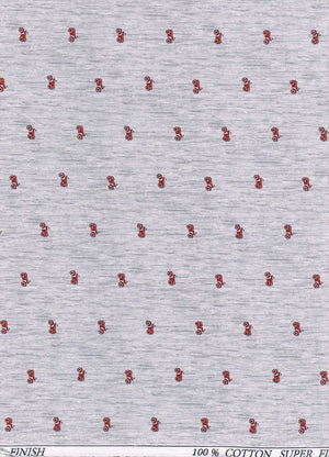 Pee Gee cotton shirt fabric with Italian digital print in grey, showcasing smooth textile and detailed pattern design.