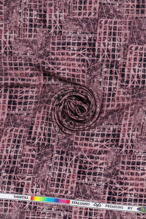 Textile fabric with a geometric pattern and color swatch bar at the top.