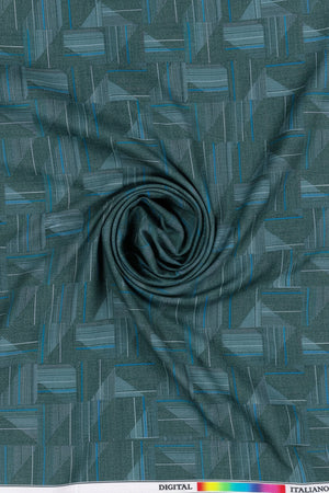 Sea green digital print cotton shirting fabric by PEE GEE, showcasing a luxurious unstitched fabric with intricate pattern details.