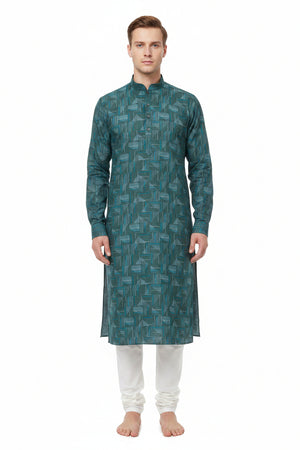 Sea green digital print cotton shirting fabric by PEE GEE, unstitched, showcasing intricate digital floral patterns on soft cotton material.