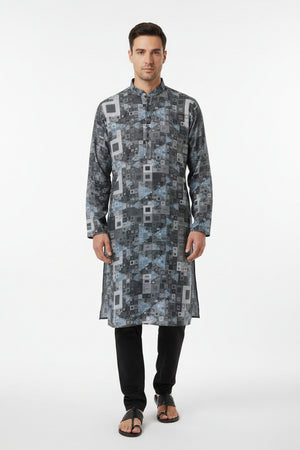 Grey unstitched digital print cotton shirting fabric by PEE GEE, showcasing detailed floral design and smooth texture.