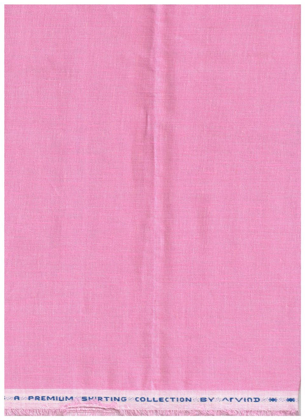 Pink Arvind linen shirt fabric for sewing or crafting, with a smooth texture and vibrant color, ideal for stylish clothing projects.