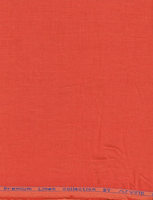 Light orange Arvind linen shirting fabric with a plain weave, ideal for stylish shirts and summer garments.