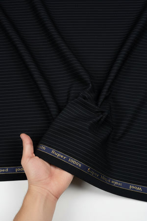 Black Arvind Luxurious Unstitched Poly Wool 100s Trouser & Suiting Fabric, soft textured fabric for formal suits and trousers.