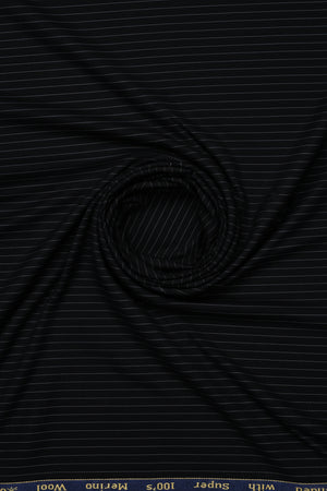 Black Arvind luxurious super 100s poly wool trouser and suiting fabric, unstitched textile for tailored suits.