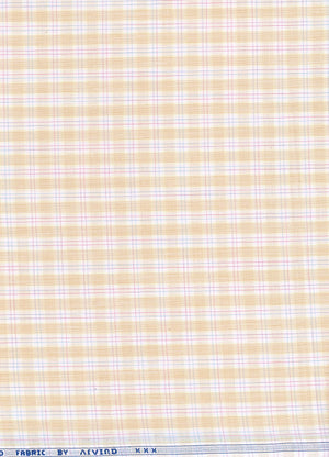 Light orange Arvind cotton checks unstitched shirting fabric with a classic check pattern, ideal for custom shirts.
