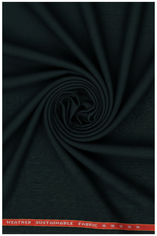 Raymond Poly Wool Suiting Fabric in green spinach color, wool blend material, close-up of textured fabric for suit or blazer making.