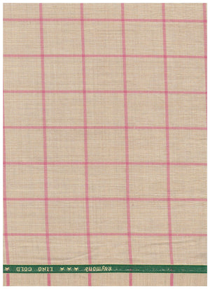 Raymond luxurious unstitched polywool blazer fabric with pink checks on beige, suitable for tailoring a stylish blazer.