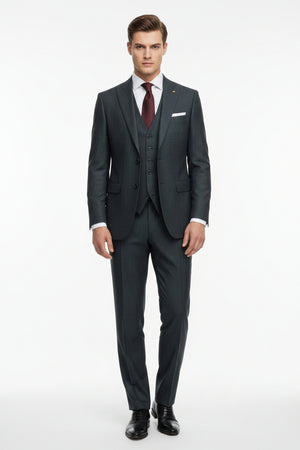 Grey Raymond polywool trousers and suiting fabric fabric with a smooth texture and tailored appearance, suitable for formal wear.