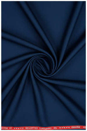 Raymond luxurious royal blue poly wool trousers and suiting fabric, unstitched, with a smooth woven texture and rich color.