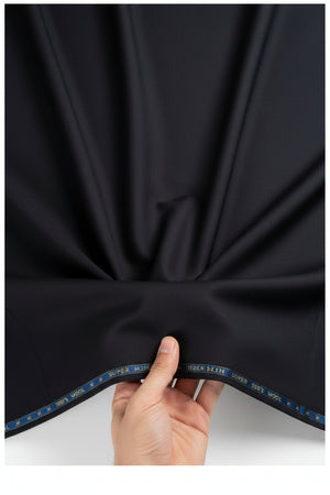 Black Raymond Luxurious Unstitched Polywool Trousers Fabric, detailed close-up showing fabric texture and weave pattern.