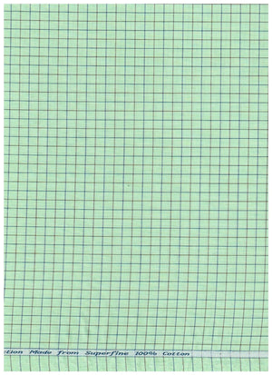 Jade green Arvind cotton shirting fabric with check pattern, unstitched textile suitable for shirts.