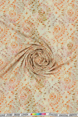 Floral patterned fabric with a visible brand label at the top.