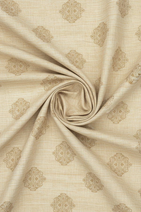 Brown Pee Gee Linen digital print unstitched shirting fabric with intricate patterns, ideal for custom shirts and summer wear.