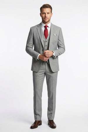 Light grey Arvind Lycra stretchable suiting fabric shown in the image, highlighting its smooth texture and flexible material.