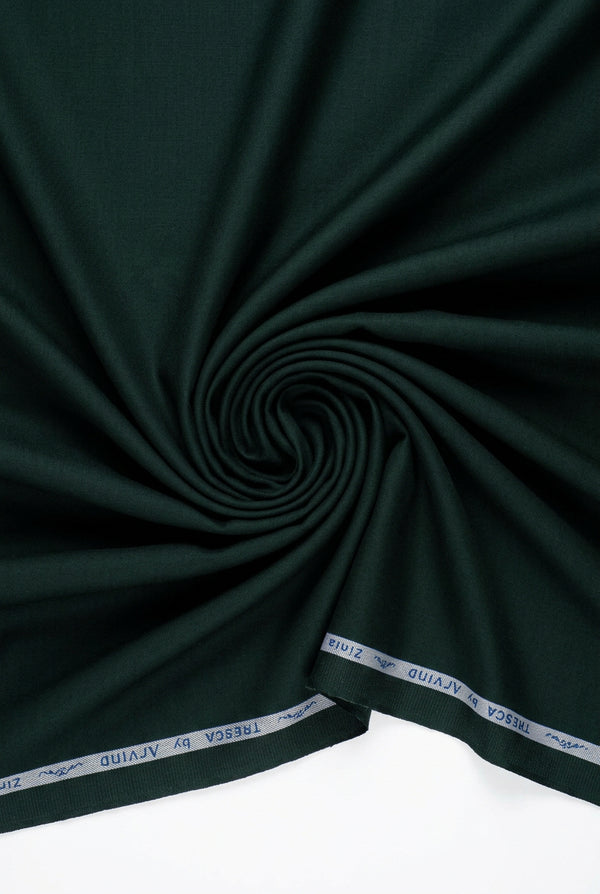 Green Arvind cotton satin shirt fabric with a smooth, shiny finish, showcasing the luxurious cotton satin material.