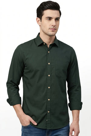 Green Arvind Cotton Satin Shirt Fabric with a smooth, satin finish, showcasing its soft texture and rich color.