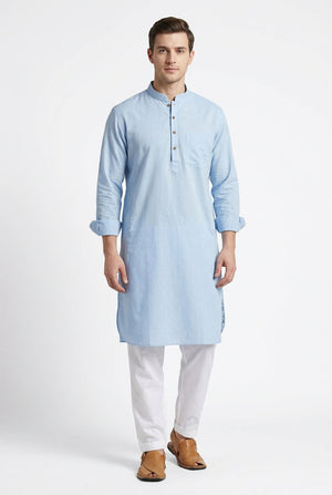 Blue Arvind Cotton Shirt Fabric from Fil-A-Fil collection, featuring Tresca Giza cotton with detailed weave pattern.