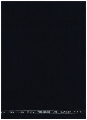 Blackish blue Raymond Terry rayon suiting fabric swatch with textured pattern and subtle sheen, ideal for tailored suits.