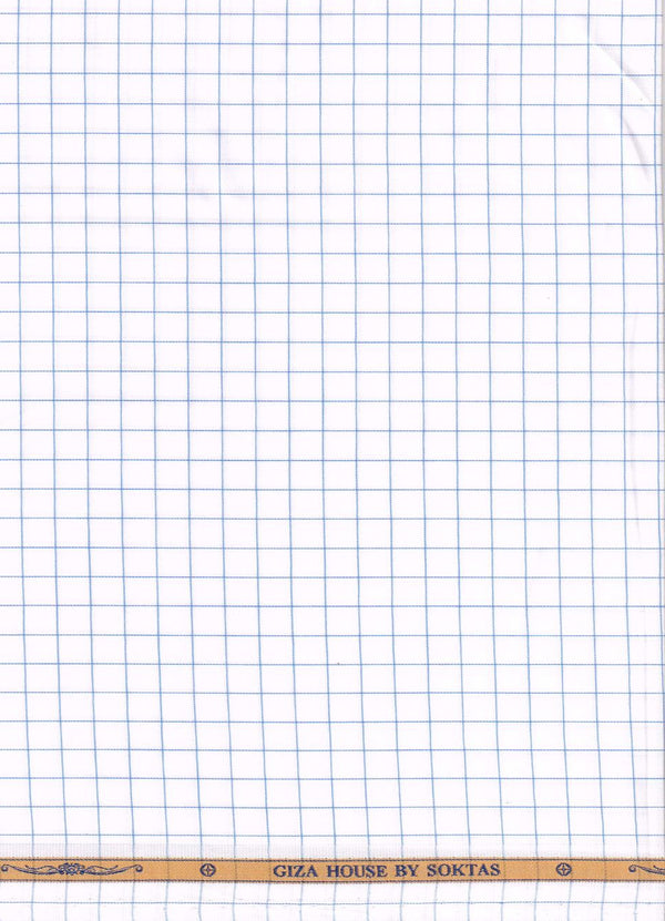 Blue Checks on white background Soktas shirting Fabric