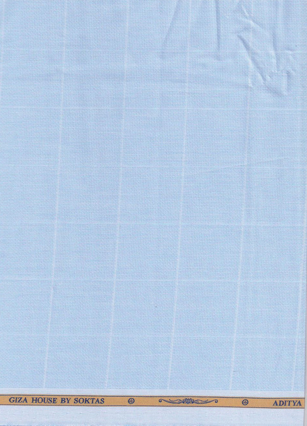 Sky Blue Dobbyself check pattern Soktas cotton shirting fabric