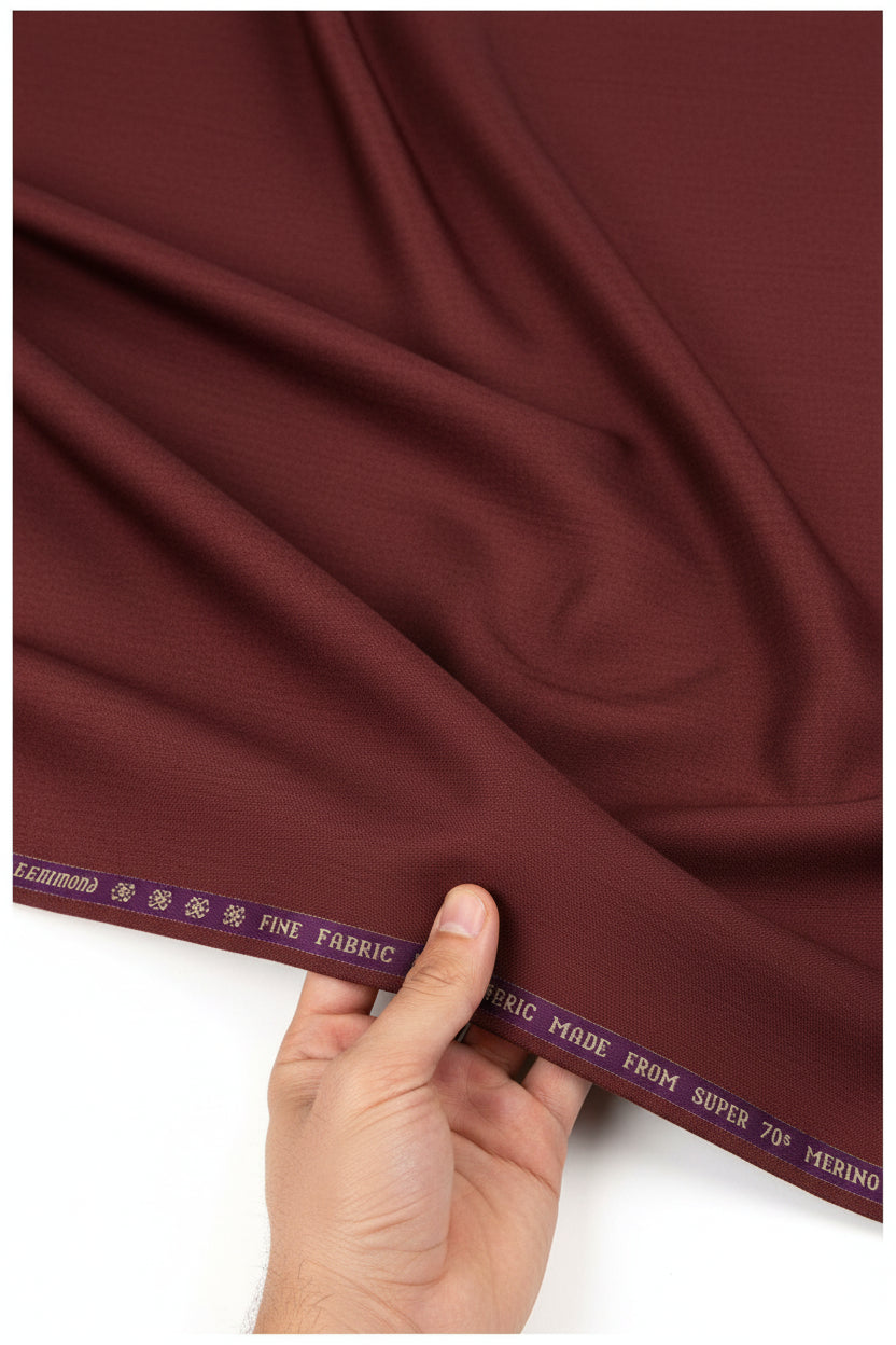 Red Raymond Luxurious Unstitched Polywool Trousers and Suiting Fabric, showing the textured fabric and color detail.