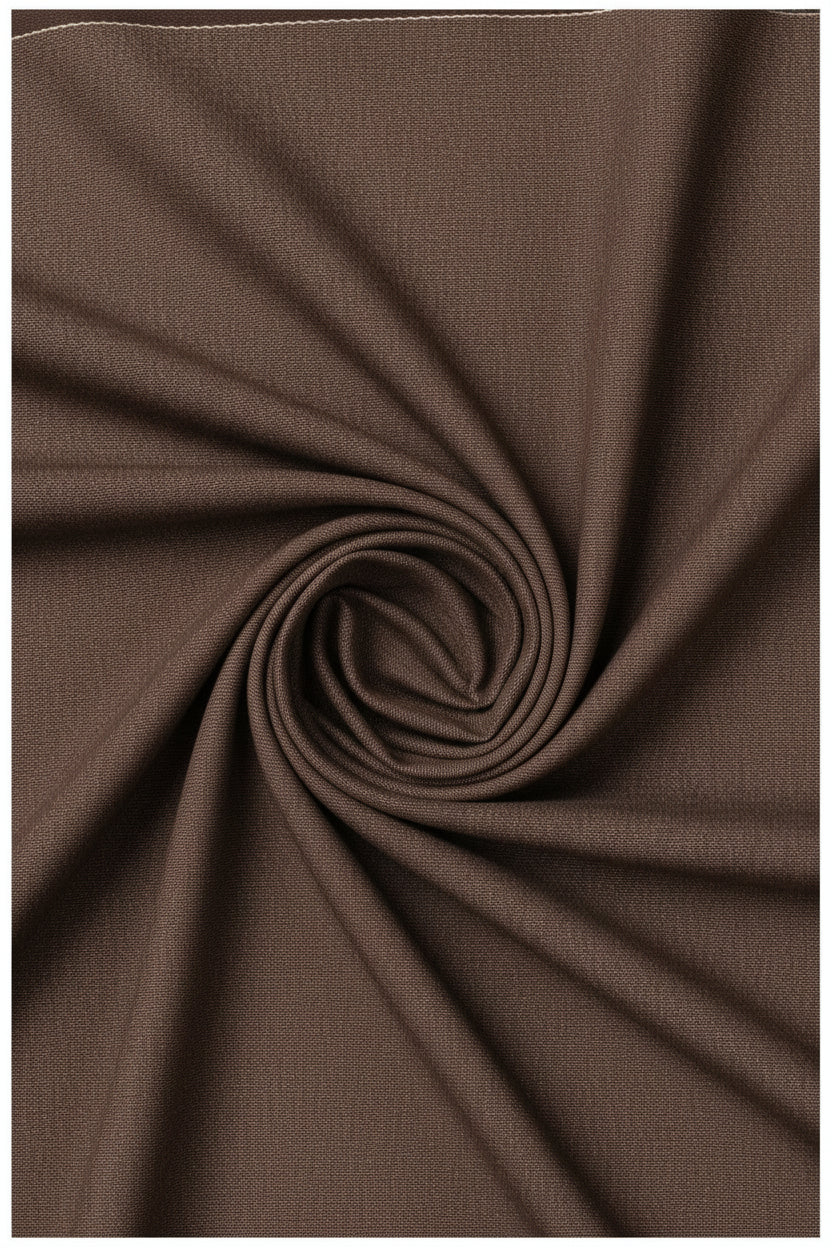 Brown Raymond Polyviscose trouser fabric shown in the image, featuring a smooth, unstitched textile suitable for formal trousers.