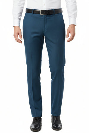 Royal blue Raymond unstitched poly viscose trouser fabric, luxurious textile with smooth texture and vibrant color for custom tailoring.
