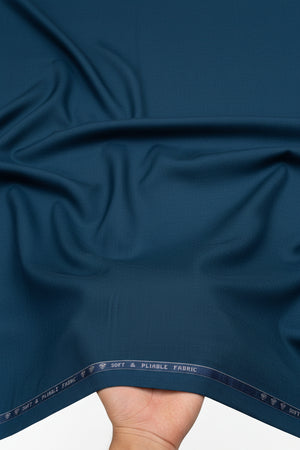 Raymond Luxurious unstitched royal blue poly-viscose trouser fabric with subtle texture and drape, ideal for custom tailoring.