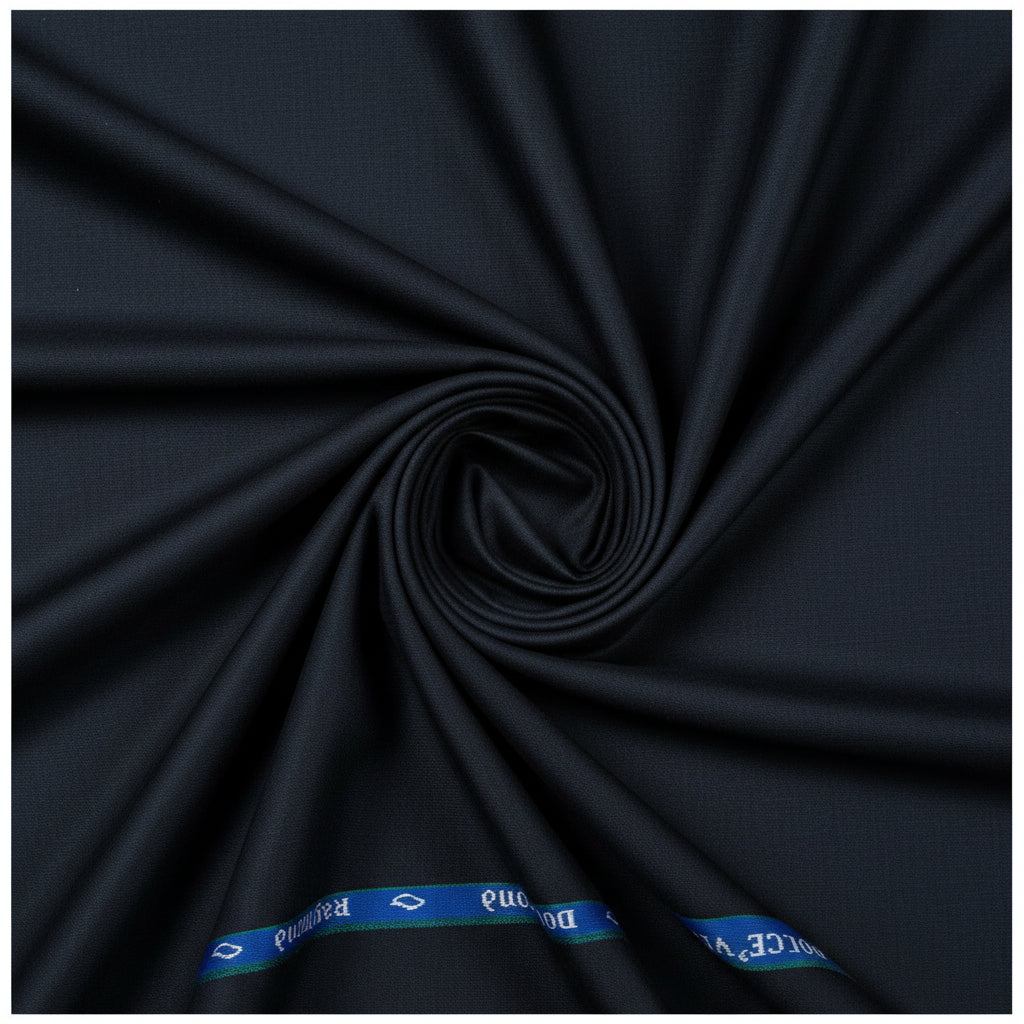 Raymond polywool suiting fabric in charcoal grey, wool blend material with a smooth, woven texture ideal for tailored suits.