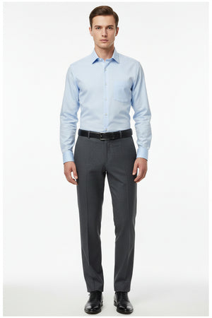 Raymond Polywool suit fabric in charcoal grey, wool blend with a smooth texture, suitable for tailoring and suit making.