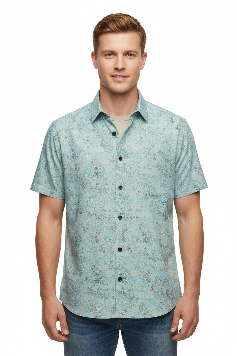 Teal blue Arvind Jacquard cotton unstitched shirting fabric with intricate jacquard pattern, ideal for custom shirts and garments.