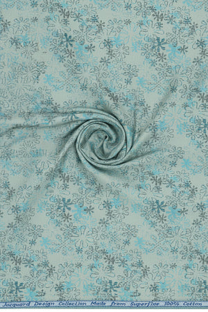 Teal blue Arvind Jacquard cotton unstitched shirting fabric with intricate patterns, ideal for creating custom shirts.
