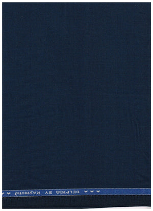 Navy blue Raymond poly viscose trousers and suiting fabric, tailored for formal wear, with a smooth, lightweight texture.