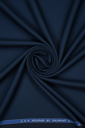 Navy blue Raymond poly viscose trousers and suiting fabric, showing the fabric texture and tailored fit.