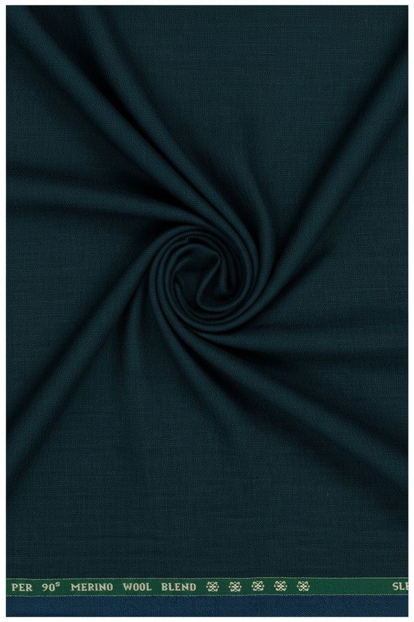 Raymond poly viscose trousers fabric in dark slate green, showing a close-up of the soft, smooth textile with subtle texture.