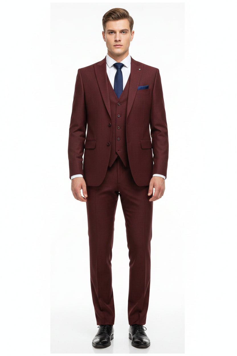 Red Raymond Luxurious Unstitched Polywool trousers and suiting fabric, showcasing high-quality textile for tailoring.