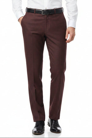 Red Raymond Luxurious Unstitched Polywool Trousers and Suiting Fabric showing fabric texture and color detail.