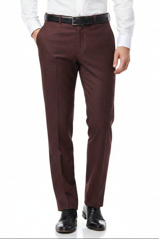 Red Raymond Luxurious Unstitched Polywool Trousers and Suiting Fabric showing fabric texture and color detail.
