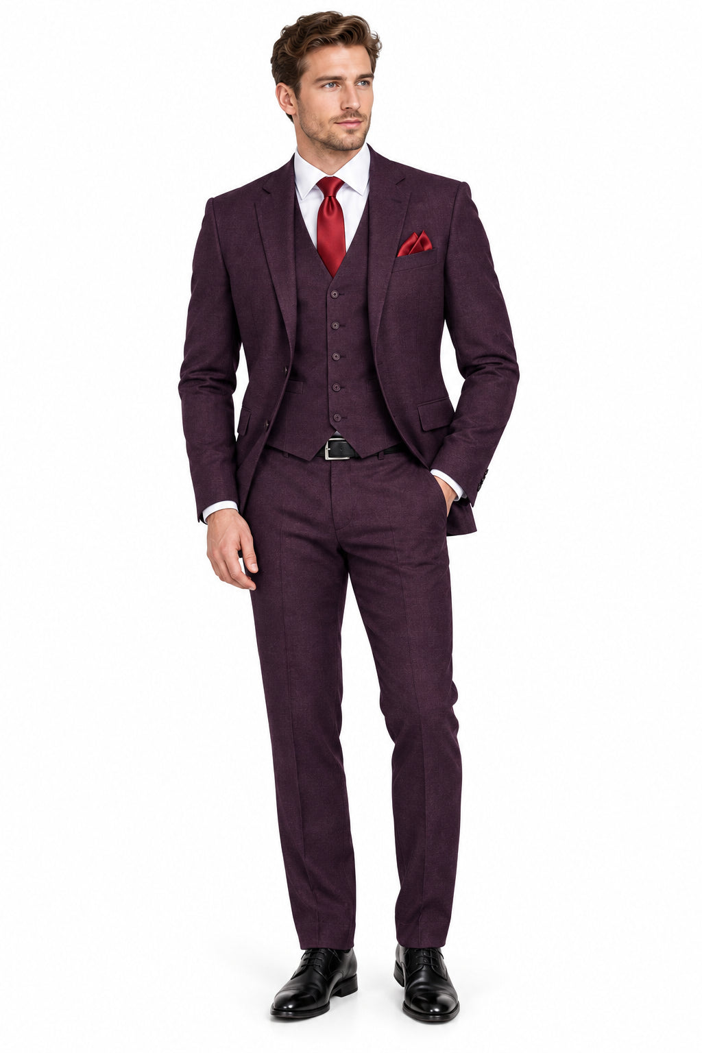 Raymond Super 70's poly wool suiting fabric in wine color, 2.25 meters, suitable for blazers and suits.