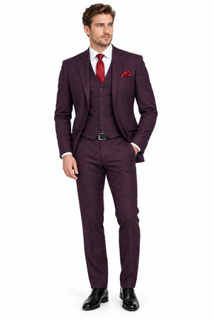 Raymond Super 70's poly wool suiting fabric in wine color, 2.25 meters, suitable for blazers and suits.