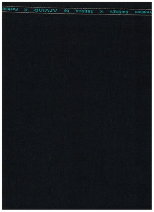 Dark navy blue Arvind Polyviscose trousers and suiting fabric, featuring smooth texture and tailored appearance.