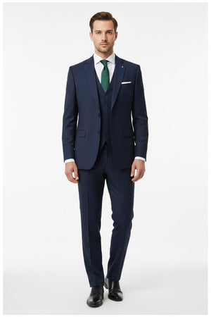 Raymond Polyviscose trousers and suiting fabric in slate blue, showing a close-up of the textured textile material.