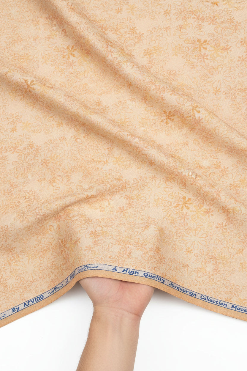 Arvind Jacquard Cotton Unstitched Shirting Fabric in Aurore Orange with intricate woven patterns, ideal for custom shirts.