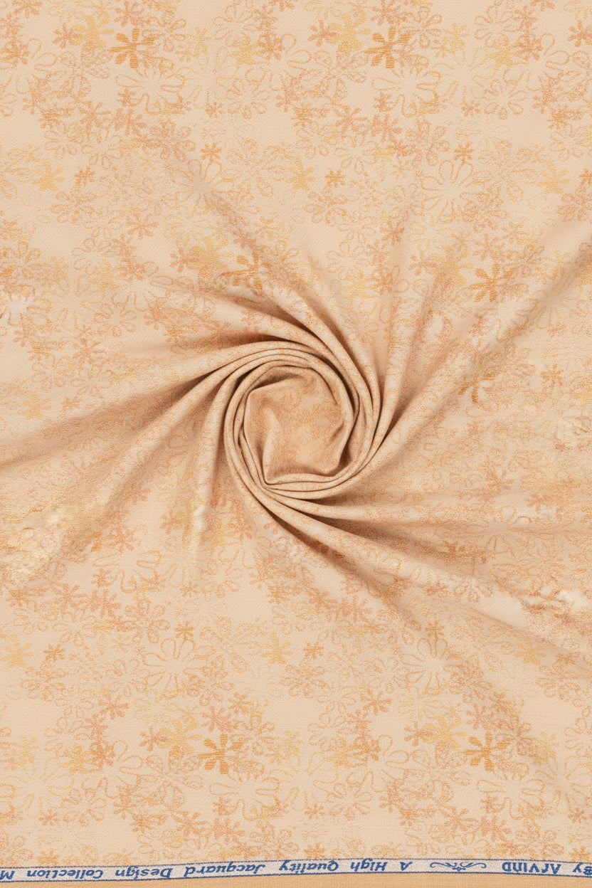 Arvind Jacquard cotton unstitched shirting fabric in Aurore Orange with intricate jacquard pattern, suitable for custom shirts.