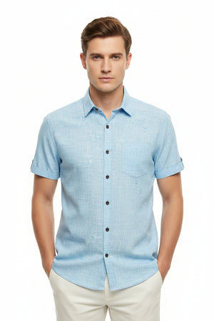 Blue Arvind Tresca cotton digital print shirting fabric with intricate patterns, ideal for stylish shirts and casual wear.