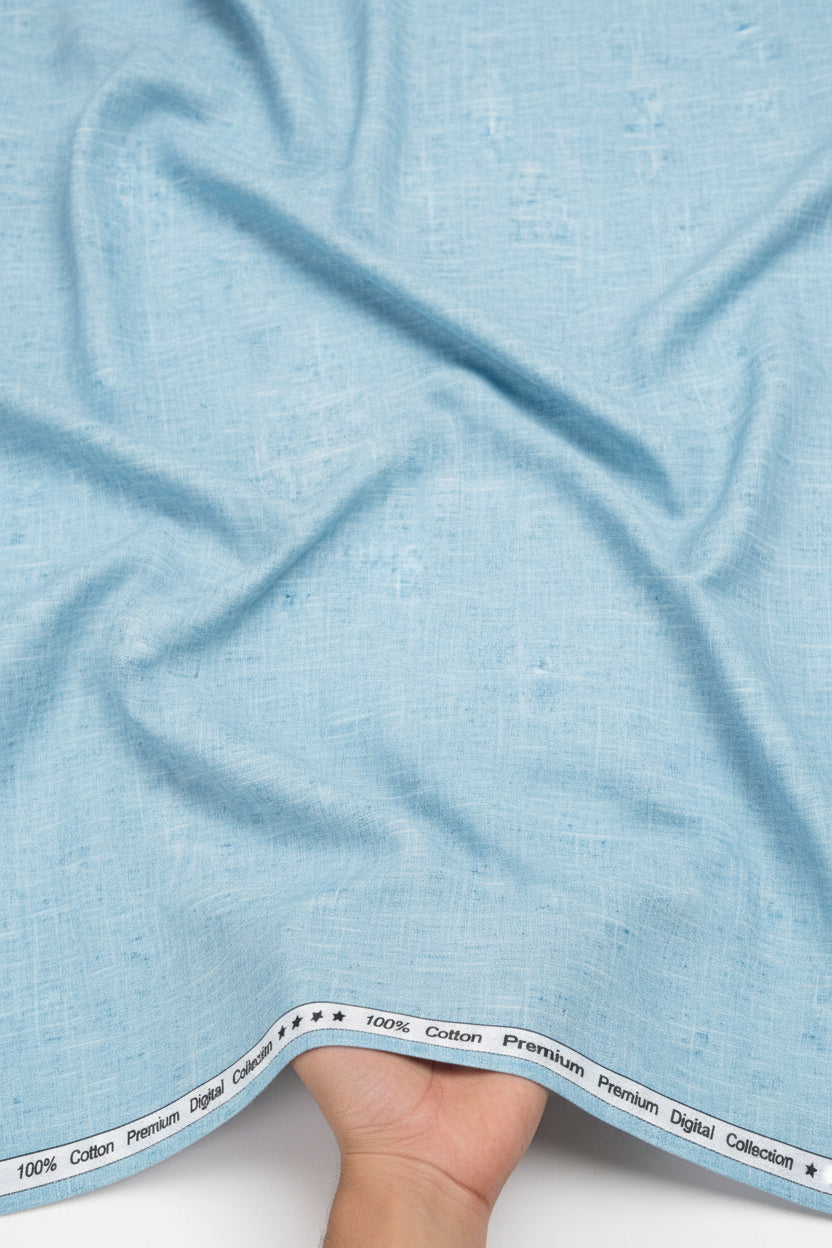 Blue Arvind Tresca cotton digital print shirting fabric with intricate patterns, ideal for stylish shirts and dress materials.